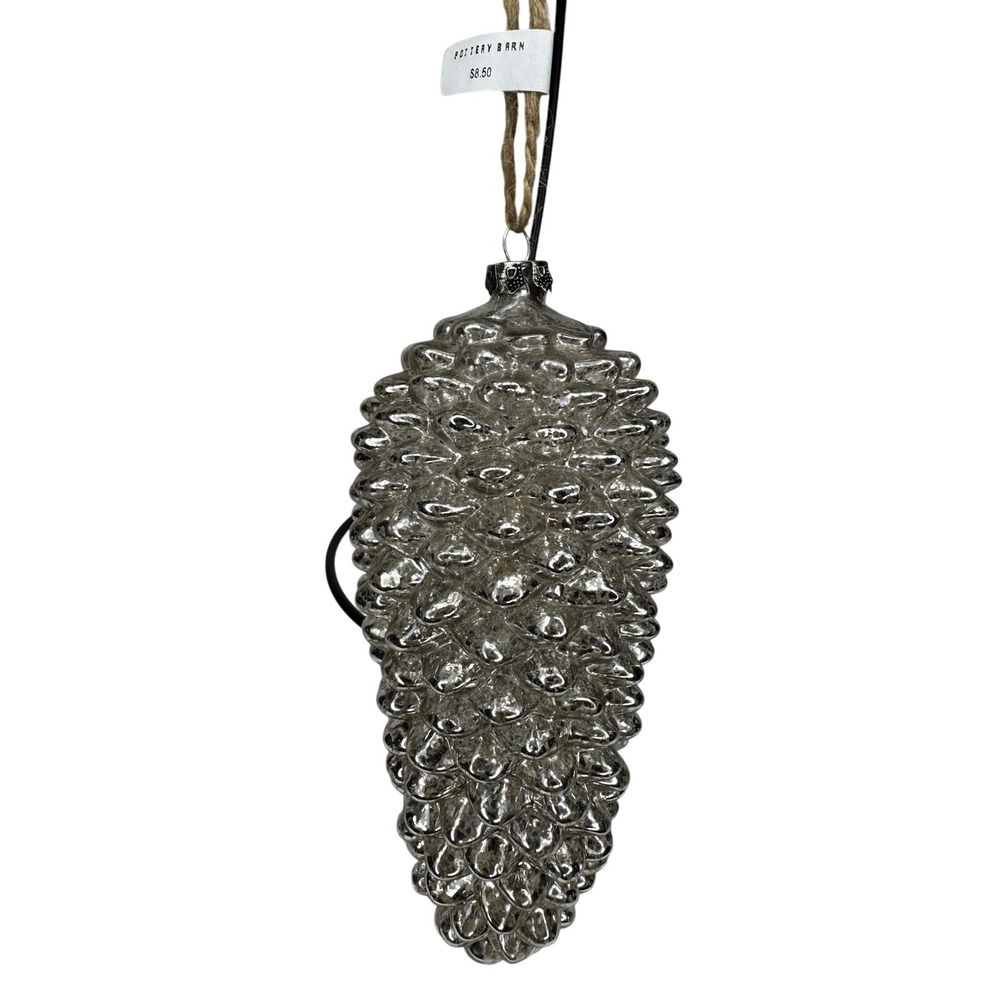 Pottery Barn Mercury Glass Pinecone Christmas Ornament 7" Large Silver Bumpy NWT